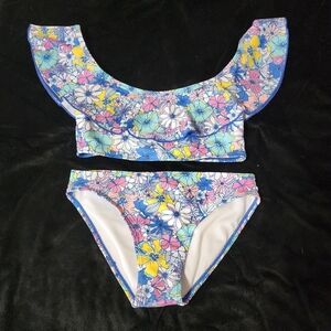 Floral Ruffle Bikini Set Off Shoulder | Dolphin Love | Size 10/12 (Girl)
